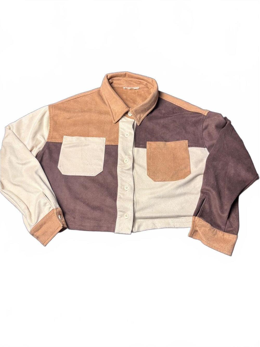 ILLA ILLA Women's Colorblock Suede Button-Up Shirt Jacket